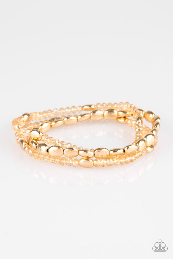 Hello Beautiful - Gold Stretchy Bracelets Paparazzi