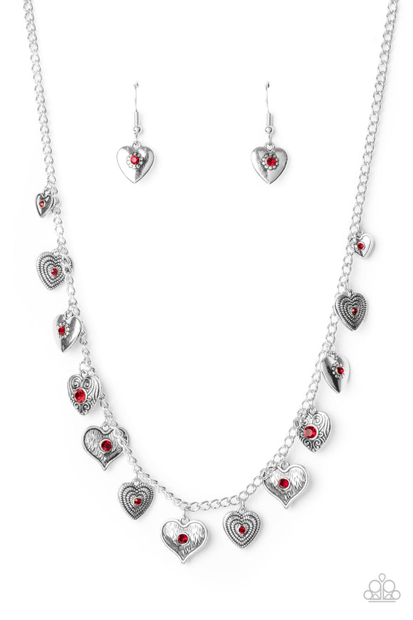Lovely Lockets - Red Rhinestone Heart Necklace Paparazzi