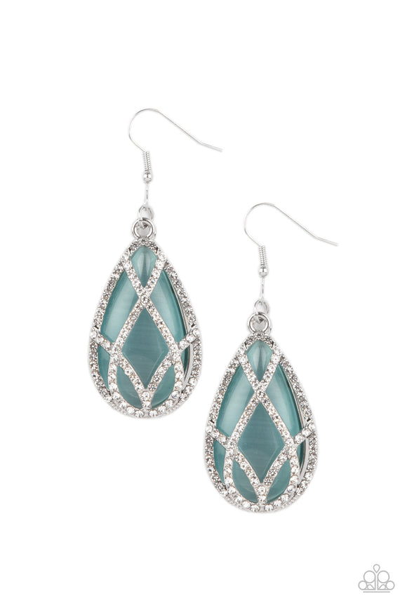 Crawling With Couture - Blue Cats Eye Earrings Paparazzi