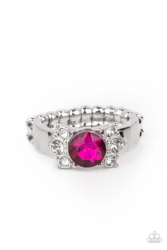 ROYAL Till The End - Pink Rhinestone Stretchy Ring Paparazzi