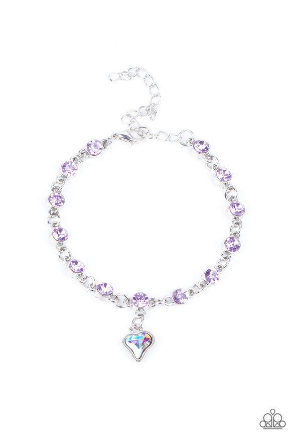 Sweet Sixteen - Purple Rhinestone Iridescent Heart Bracelet Paparazzi