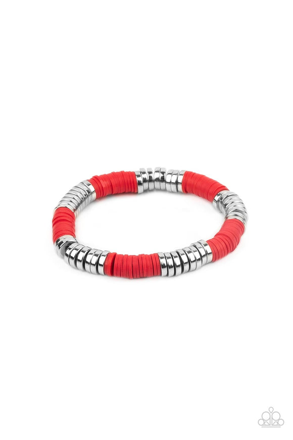 Stacked In Your Favor - Red Stretchy Bracelet Paparazzi