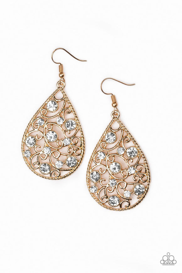 Certainly Courtier - Gold and Rhinestone Earrings Paparazzi