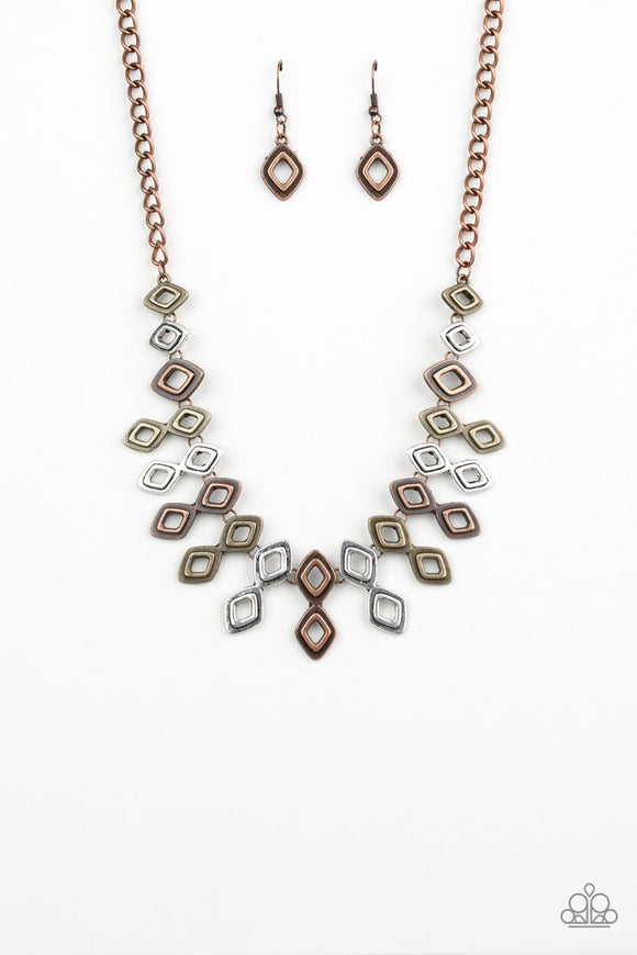 Geocentric - Multi Brass Silver Copper Necklace Paparazzi
