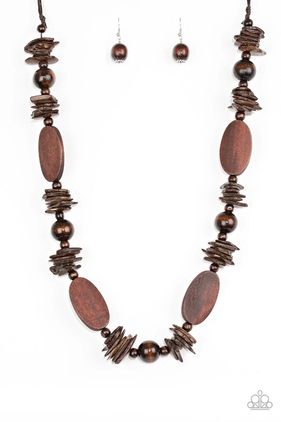 Carefree Cococay - Brown Wooden Necklace Paparazzi