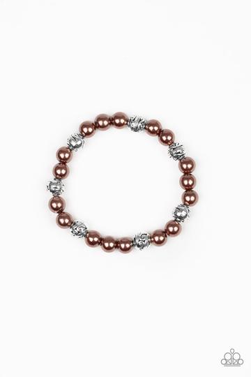 Poised for Perfection - Brown Pearl Stretchy Bracelet