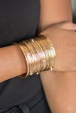 Professional Prima Donna - Gold and Rhinestone Cuff Bracelet Paparazzi