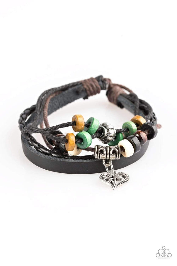 Snazzychicjewelryboutique Bracelet Desert Heart - Green w/Black Leather Urban Bracelet Paparazzi
