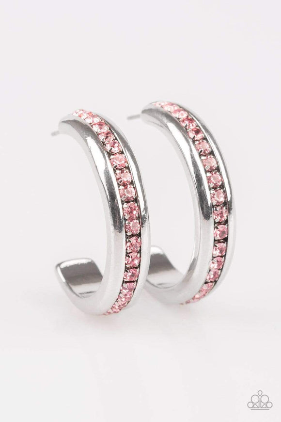 Snazzychicjewelryboutique Earrings 5th Avenue Fashionista - Pink Rhinestone Hoop Earrings Paparazzi