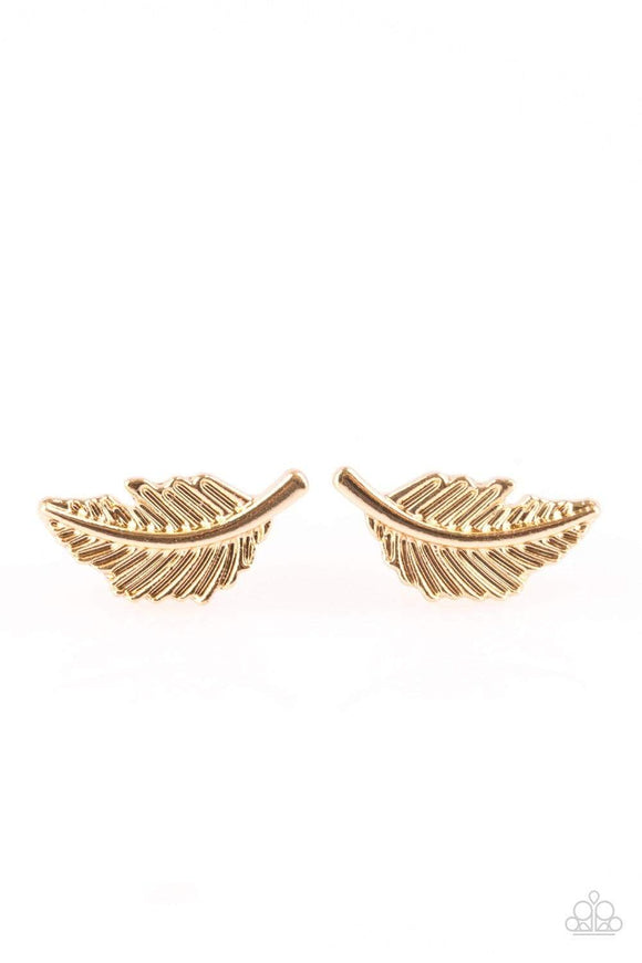 Snazzychicjewelryboutique Earrings Flying Feathers - Gold Post Feather Earrings Paparazzi
