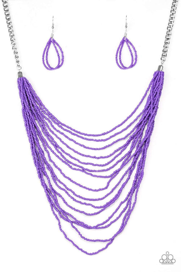 Snazzychicjewelryboutique Necklace Bora Bombora - Purple Seed Bead Necklace Paparazzi