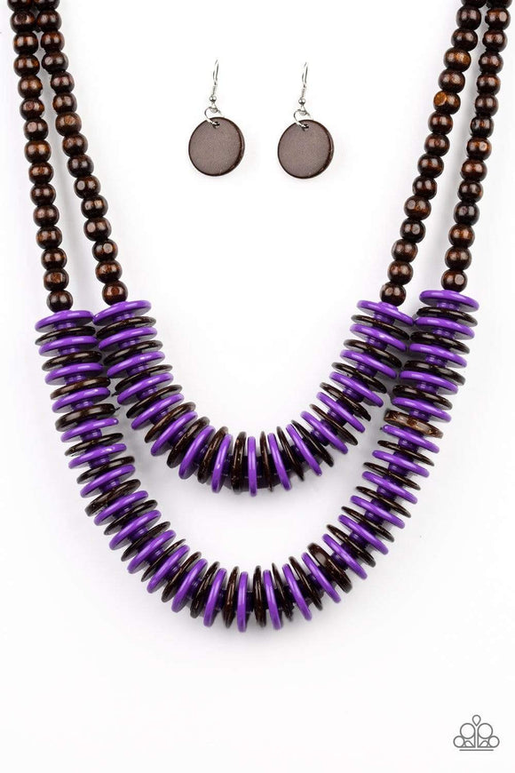 Snazzychicjewelryboutique Necklace Dominican Disco - Purple Wooden Necklace Paparazzi