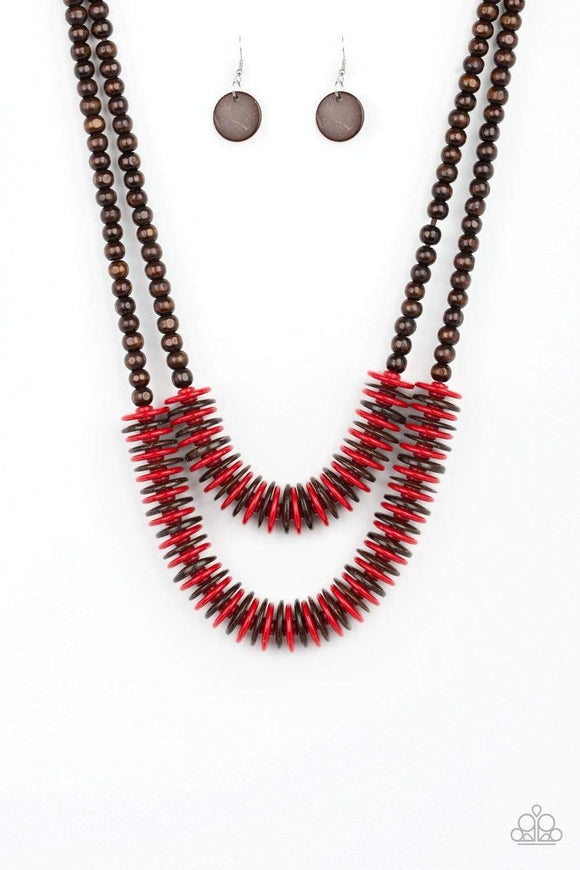 Snazzychicjewelryboutique Necklace Dominican Disco - Red Wooden Necklace Paparazzi