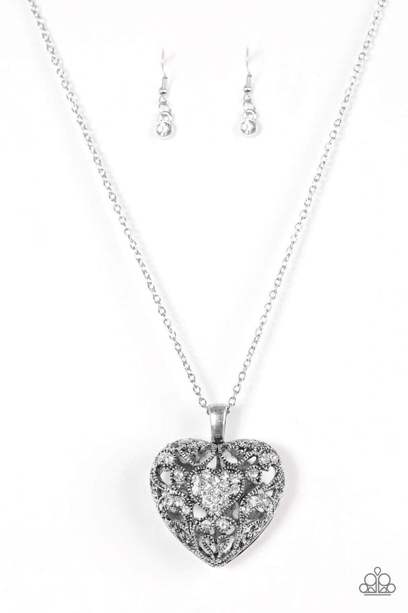 Snazzychicjewelryboutique Necklace Heartless Heiress - White Rhinestone Heart Necklace Paparazzi