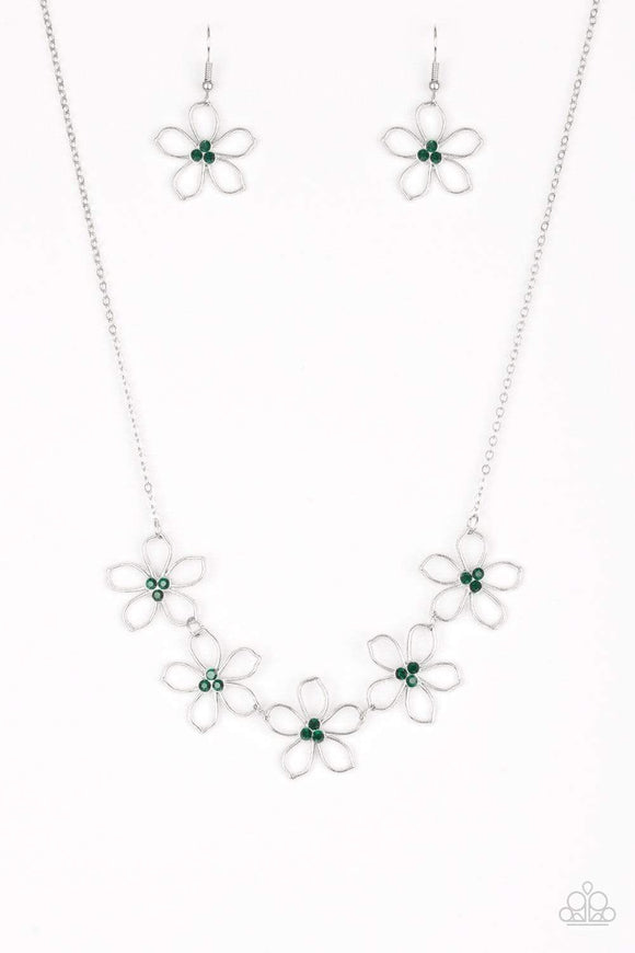 Snazzychicjewelryboutique Necklace Hoppin Hibiscus - Green Rhinestone Flower Necklace Paparazzi