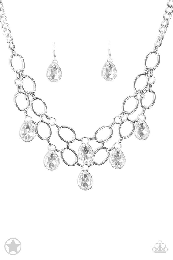 Snazzychicjewelryboutique Necklace Show-Stopping Shimmer - White Blockbuster Necklace Paparazzi