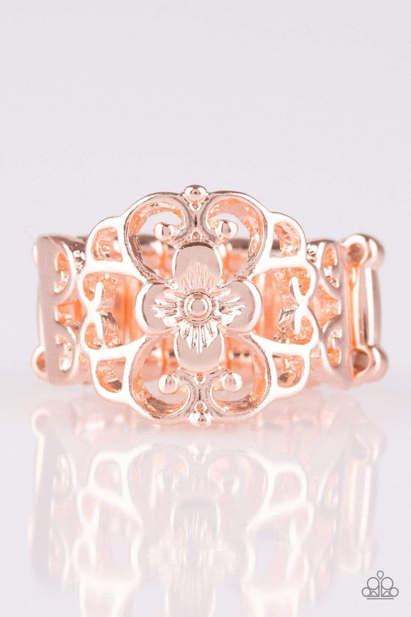 Snazzychicjewelryboutique Ring Fanciful Flower Gardens - Rose Gold Stretchy Ring Paparazzi