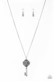 Got It On Lock - White Rhinestone Key Necklace Paparazzi