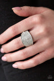 Kaboom! - White Rhinestone Stretchy Ring Paparazzi