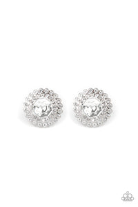 My Second Castle - White Rhinestone Post Earrings Paparazzi