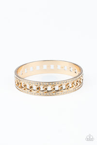 Couture Court - Gold Bangle with White Rhinestones Paparazzi