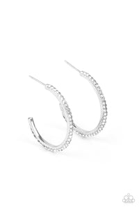 Dont Think Twice - White Rhinestone Hoop Earrings Paparazzi