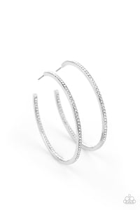 Marquee Magic - White Rhinestone Hoop Earrings