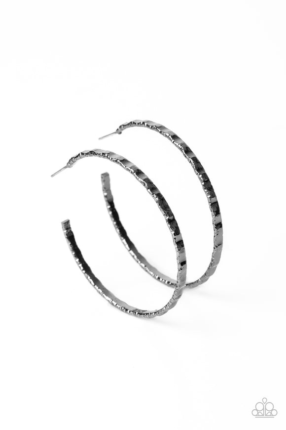 Grungy Grit - Black Gunmetal Hoop Earrings Paparazzi