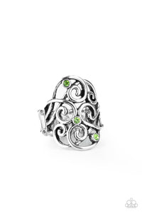 FRILL Out! - Green Rhinestone Ring Paparazzi