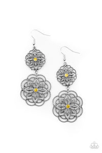 Mandala Mecca - Yellow Rhinestone Earrings Paparazzi