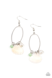 This Too SHELL Pass - Green Cat's Eye Shell Earrings Paparazzi