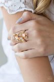 Magnolia Mansions - Moonstone Stretchy Gold Ring Paparazzi