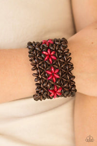 Bahama Babe - Red Wooden Stretchy Bracelet Paparazzi