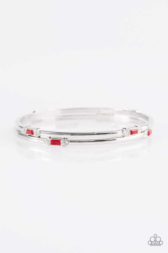 Snazzychicjewelryboutique Bracelet BRIGHT Here, BRIGHT Now - Red Rhinestone Bangle Bracelet Paparazzi