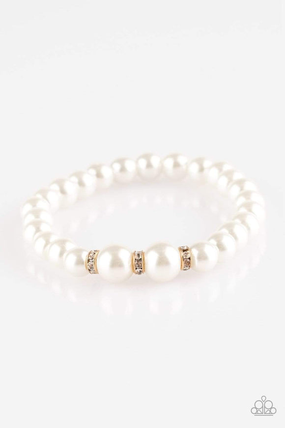 Snazzychicjewelryboutique Bracelet Radiantly Royal - Gold Accents w/White Pearls Stretchy Bracelet Paparazzi