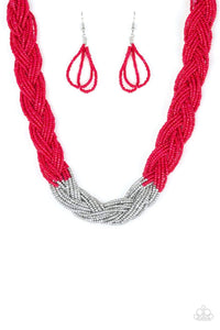 Snazzychicjewelryboutique Necklace Brazilian Brilliance - Red and Silver Seed Beads Paparazzi