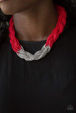 Snazzychicjewelryboutique Necklace Brazilian Brilliance - Red and Silver Seed Beads Paparazzi