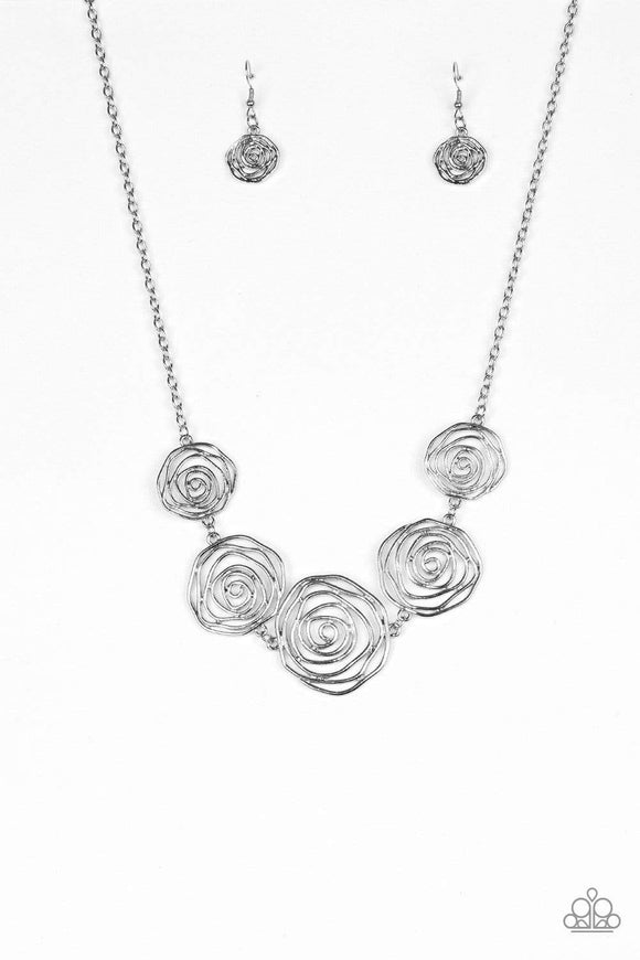 Snazzychicjewelryboutique Necklace Rosy Rosette - Silver Necklace Paparazzi